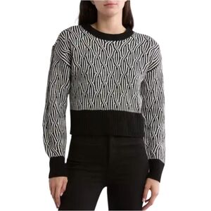 NYC Knits Black and‎ White Patterned Crop Sweater NWT